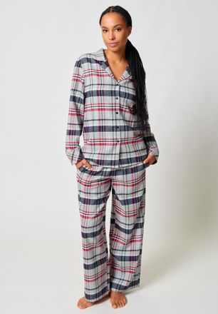 Skiny Pyjama SKINY Night In Skiny Flanell, Damen, Gr. 38, classic melange check, Flanell, Obermaterial: 100% Baumwolle, kariert, meliert, normal lang, tiefe