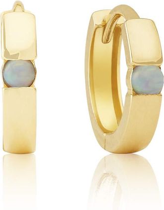 MAX + STONE 14k Yellow or White Gold Small Round Gemstone Huggie Hoop Earrings