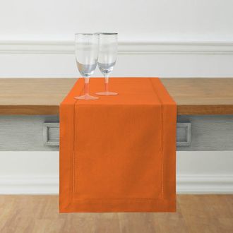 Solino Home Cotton Linen Hemstitch Table Runner for Dining Table, Holiday and Everyday Table Decor in Pumpkin at Nordstrom, Size Xx-Small