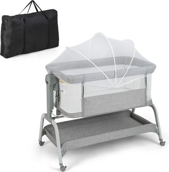 Costway Costway - Cuna De Viaje Para Beb&eacute; Con Red, Cuna Colecho Con 6 Alturas Ajustables, Colch&oacute;n, Malla De 4 Lados, Cesta De Almacenamiento Y Ruedas Con Bloq