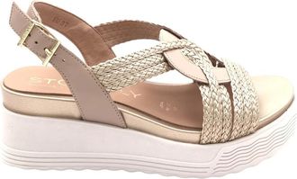Stonefly Parky 24 Wedge Sandaal - Dames - Sleehakken - Beige - 38 EU - Leer - Schoenen