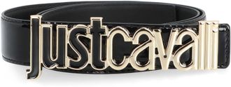Just Cavalli Patent Leather with Gold Logo Buckle Belt - Black