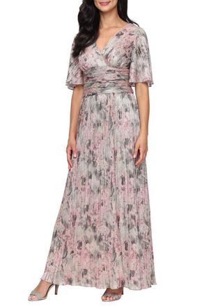 S.L. Fashions Metallic Floral Print Bodre Maxi Dress in Beige Multi at Nordstrom, Size 10P
