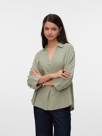Vero Moda Shirtbluse VERO MODA VMLINN 3/4 TOP WVN GA NOOS, Damen, Gr. XL, gr&uuml;n (seagrass), Web, Obermaterial: 55% Leinen, 45% Viskose, unifarben, loose fit Po-b
