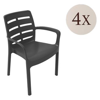 Dmora Silla De Exterior Excel, 4 Sillas, Apilables, Hechas En Italia, Con Brazos, Negro
