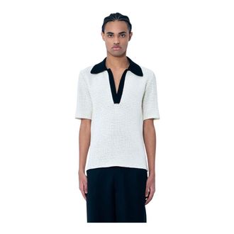 Jil Sander Polo Shirts, male, White, Size: L Open-Knit Polo Shirt