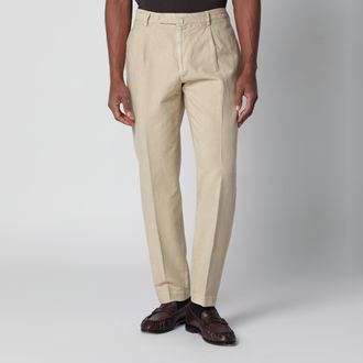 Santaniello &Eacute;cru trousers in cotton and linen