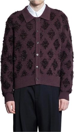 Recto Truien & Vesten, Heren, Bruin, S, Bordeauxrode Fringed Jacquard Gebreid Vest