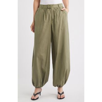 Topshop Ripstop Cotton Balloon Pants in Khaki at Nordstrom, Size 12 Us