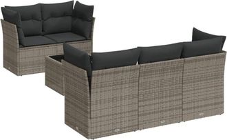 vidaXL Set De Muebles De Jard&iacute;n 6 Pzas Y Cojines Rat&aacute;n Sint&eacute;tico Gris Vidaxl