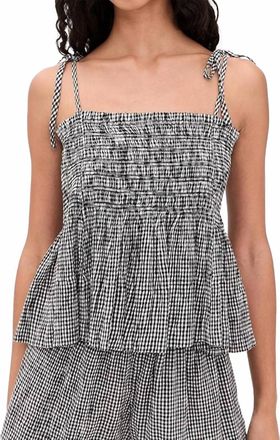 The Great. Tide Smocked Top In Black & Cream Check