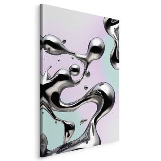 OEM Pintura - Fluidez Met&aacute;lica - Formas Abstractas Plateadas Sobre Un Fondo Morado Menta