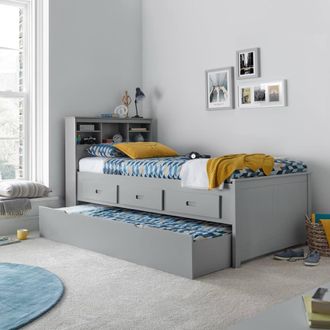 Bedmaster Veera Guest Bed With Drawers & Trundle With Spring Mattresses in Grey | Size: Single