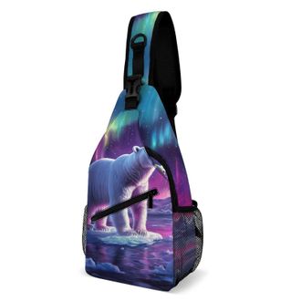 Generic Bear in Northern Lights Unisex Shoulder Bags Casual Crossbody Chest Bag Sling Backpack for Hiking Cycling Travel