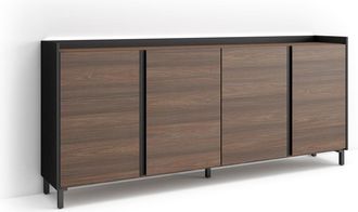 Skraut Home Skraut Home - Aparador Para Sal&oacute;n, Gran Capacidad De Almacenaje, 207x35x91cm, 4 Puertas, Dise&ntilde;o Industrial, Led, Estilo Moderno, Roble Oscuro Y Negro