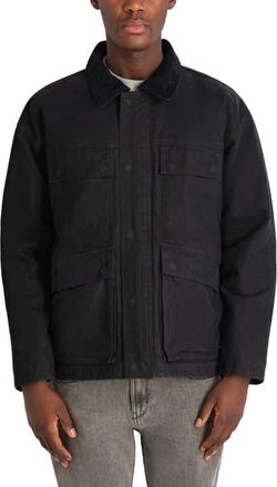Karl Lagerfeld Waxed Cotton Jacket with Corduroy Collar in Black at Nordstrom, Size Xx-Large