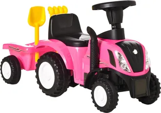 OEM Tractor Sin Pedales Para Ni&ntilde;os De 12-36 Meses Con Remolque Extra&iacute;ble Coche Correpasillos Con Bocina Faros Pala Asiento De Suelo 25 Cm Y Rastrillo Carg