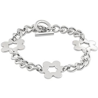 Pompeii3 Mens Steel Single Tone Flower 7.5mm Link Toggle Clasp 8 Bracelet