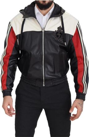Dolce & Gabbana Zwarte leren capuchon blouson jas - Heren - Leren en Su&egrave;de Jassen - Veelkleurig - S - Leer - Jassen
