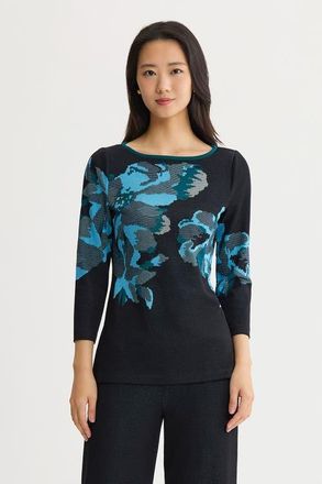 Ming Wang Floral Jacquard Knit Tunic in Deep Teal at Nordstrom, Size X-Large