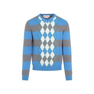 Marni V-Neck Argyle Pattern Sweater