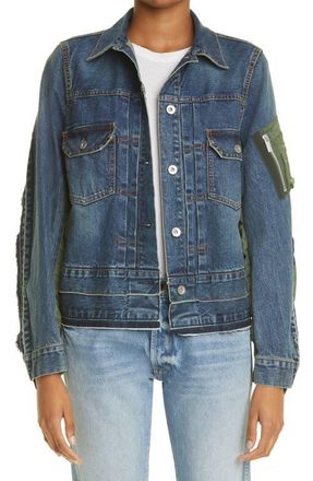 sacai Hybrid Denim MA-1 Jacket in Blue at Nordstrom, Size 3