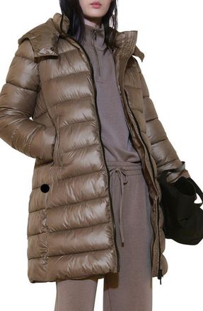 Mango Water Repellent Hooded Quilted Coat in Medium Brown at Nordstrom, Size Large