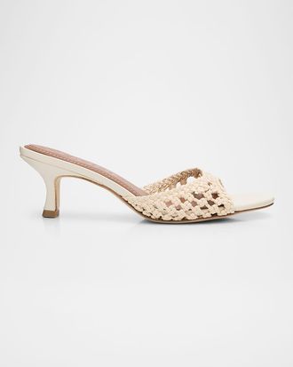 Staud 60mm Brigitte Leather Kitten-Heel Mules