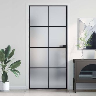 vidaXL Puerta Interior Delgada Negra Vidrio Y Aluminio 93x201,5 Cm Vidaxl