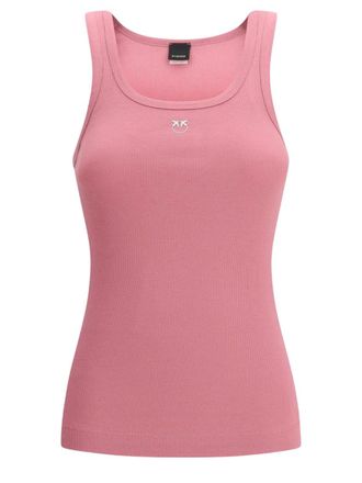 Pinko Pink Logo Round Neck Top