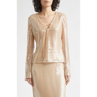 Toccin Zuri Sequin Flare Sleeve Top in Sand Dune at Nordstrom, Size 10