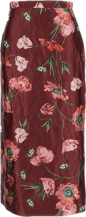 Erdem Ruby Red Floral Satin Skirt