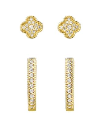 Adornia Adornia 14K Plated Cz Huggie & Clover Stud Earring Set