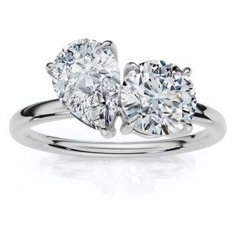Pompeii3 1 1/2Ct Round and Pear Toi et Moi Diamond Ring 14k Gold or Pt Lab Grown