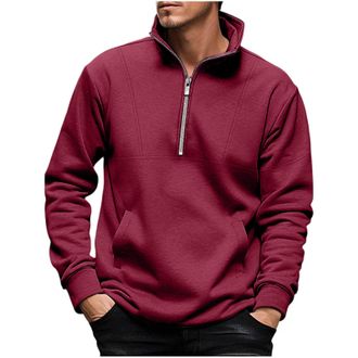 Generic Half zip Sweatshirts for Men UK Fashion Solid Color Stand Collar Jackets Fleece Lined Warm Turtleneck Pullover Classic Loose Fit Long Sleeve Sweatshir