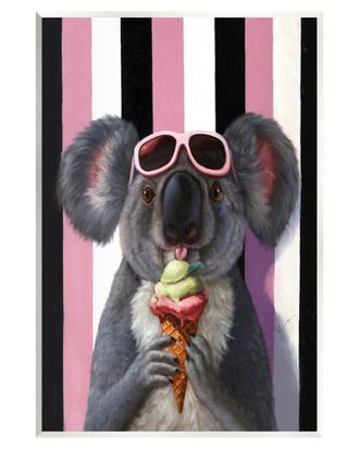 Stupell Industries Happy Koala Ice Cream Stripes Wall Plaque Wall Art by Lucia Heffernan