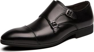 Generic Mens Double Monk Strap Oxford Classic Dress Shoes Vintage Formal Business Wedding Smoking Shoes (Black,11.5)