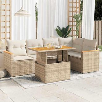 vidaXL Set Sof&aacute;s Jard&iacute;n Y Cojines 6 Pzas Rat&aacute;n Sint&eacute;tico Acacia Beige Vidaxl