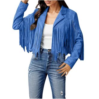Generic Jackets for Women UK Womens Cropped Fringe Tassel Jacket Vintage Western Jacket Ladies Cropped Coat Long Sleeve Tassels Cardigan Festival Jacket Tasse