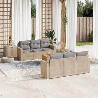 vidaXL Vidaxl - Set Sof&aacute;s De Jard&iacute;n 7 Piezas Y Cojines Rat&aacute;n Sint&eacute;tico Beige