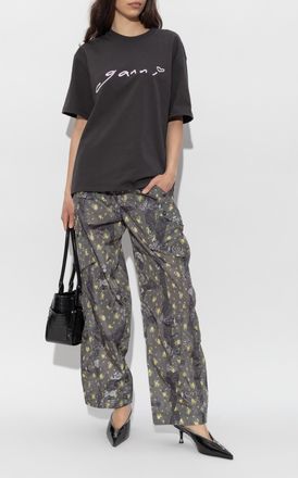 Ganni T-shirt With Embroidered Logo, Womens, Black