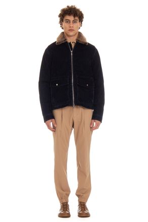 Moorer Flocked Denim Bomber Padded