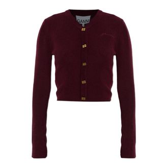 Ganni Cardigans, female, Red, Size: 2XS Wool Cardigan With a Fitted Silhouette