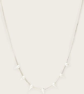 AllSaints Brass Rue Spiked Pearl Chain Necklace, Size: One Size