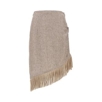 Emporio Armani Fringed linen canvas skirt Woman 40