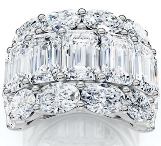 Pompeii3 12.30Ct Diamond Wide Fashion Ring Emerald & Oval Cut Gold Lab Grown Band