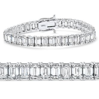 Pompeii3 28Ct Emerald Diamond Tennis Bracelet 14k White Gold 7 17.5g Lab Grown