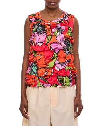 Comme Des Gar&ccedil;ons Pleated Floral Top with Draped Effect and Zipped Back Closure