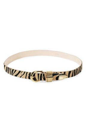 D&eacute;hanche Hollyhock Calfhair Leopard Belt in Neutral Zebra/Gold at Nordstrom, Size X-Small