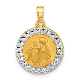Diamond2Deal 14k Yellow Gold with White Rhodium Hollow St. Anthony Medal